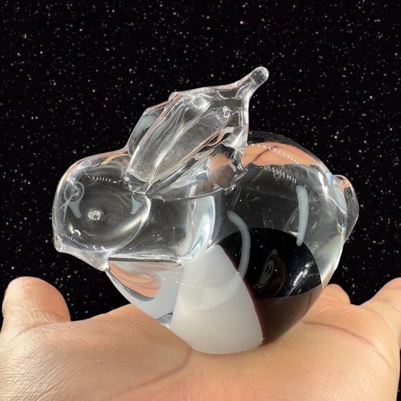 Whimsical Art Glass Bunny Rabbit Figurine Clear With White Black Figurine Glass - Picture 8 of 11
